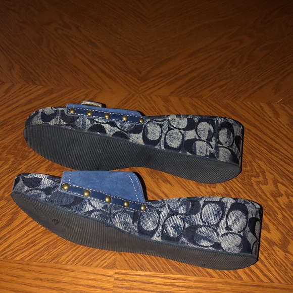 MOVING SALE NO HAGGLING WOMEN AUTHENTIC COACH BLUE DEMIN WEDGE SLIP ON SANDAL - Picture 4 of 13